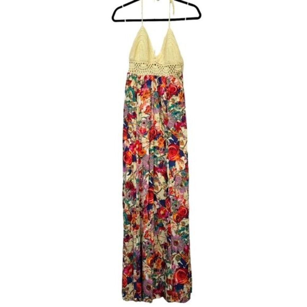Selfie couture by trendology crochet halter floral maxi dress, M/L